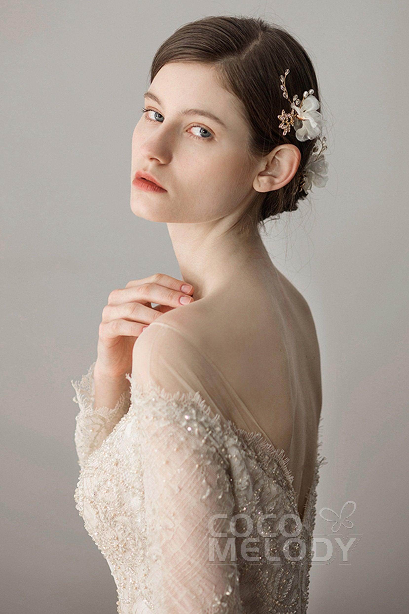 Alloy Hairpins with Flower Imitation Pearl Crystals AH18008 - COCOMELODY